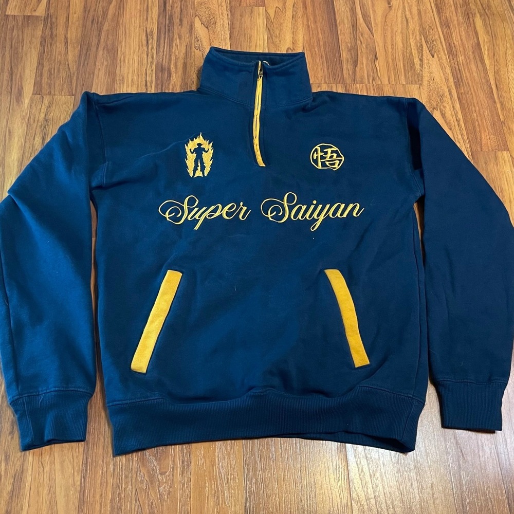 BoxLunch Dragon Ball Z Quarter Zip Sweatshirt Mens Small Navy Super Saiyan Goku